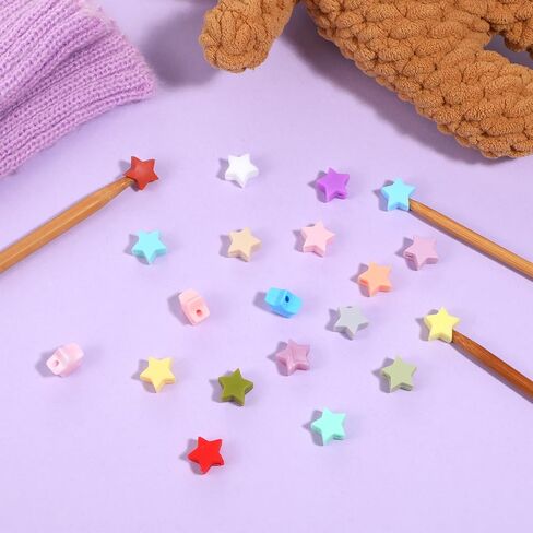 20Pcs Star Knitting Needle Stoppers, Colorful Silicone Knitting Needles Caps Knitting Needle Point Protectors Knittings Supplies Accessories for Hand DIY Craft in Saudi Arabia