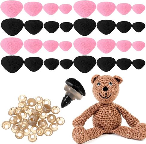 32 Pcs 11/15/17/18mm Safety Noses, Plastic Safety Noses for Amigurumi with Washers, Puppet Plush Crochet Nose Pink Black Craft Nose for Craft Accessories in Saudi Arabia