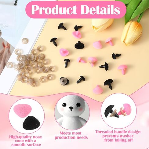 32 Pcs 11/15/17/18mm Safety Noses, Plastic Safety Noses for Amigurumi with Washers, Puppet Plush Crochet Nose Pink Black Craft Nose for Craft Accessories in Saudi Arabia