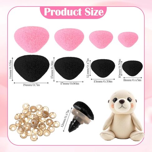 32 Pcs 11/15/17/18mm Safety Noses, Plastic Safety Noses for Amigurumi with Washers, Puppet Plush Crochet Nose Pink Black Craft Nose for Craft Accessories in Saudi Arabia