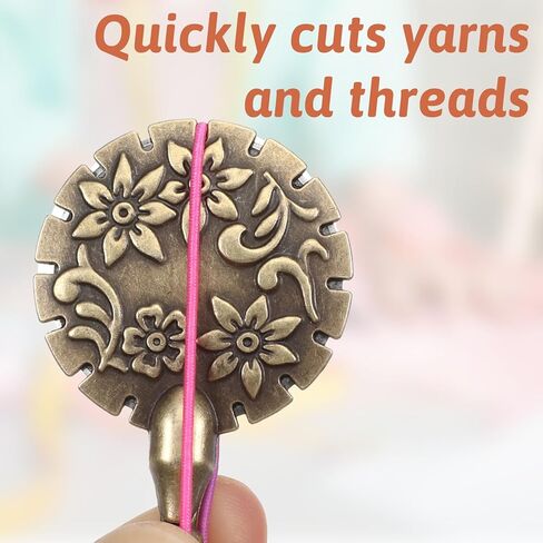 2 Pcs Yarn Cutter Pendant Antique Metal Pendant Thread Cutter Necklace Round Shape Craft Cutting Tools for DIY Sewing Tools Knitting Supplies (Antique Gold Silver) in Kuwait
