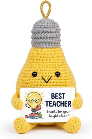 Teacher Appreciation Gifts - Handmade Crocheted Light Bulb Desk Decor with Best Teacher Card, Positive Emotional Support Toy, Thank You Present for End of Year, Graduation, Classroom in Saudi Arabia
