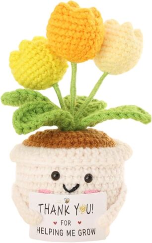 Handmade Tulip Positive Crochet Flower, Thank You Gifts for Women, Emotional Support Desk Decor with Card ''Never Forget the Diffrence You've Made'' (Pink Tulip) in Saudi Arabia