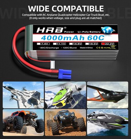 HRB 2pcs 6S Lipo Battery EC5 22.2V 4000mAh 60C RC Lipo Battery Compatible with RC Quadcopter Helicopter Car Truck Boat Hobby in Kuwait