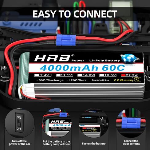 HRB 2pcs 6S Lipo Battery EC5 22.2V 4000mAh 60C RC Lipo Battery Compatible with RC Quadcopter Helicopter Car Truck Boat Hobby in Kuwait