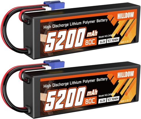 Hilldow 5200mAh 11.1V RC Battery 80C 3S Lipo Battery with EC5 Hard Case for RC Vehicles Car Buggy Truggy Airplane Drone(2packs) in Kuwait