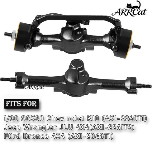 Front Rear Axles Upgrades Part for 1/30 SCX30 Chev rolet K10/Jeep Wrangler JLU 4X4/F0rd Bronco 4X4 RC Crawler,AXI-2260T1/AXI-2261T2/AXI-2048T1,Alloy Axles w/Knuckles Weight & Links,Black in Saudi Arabia