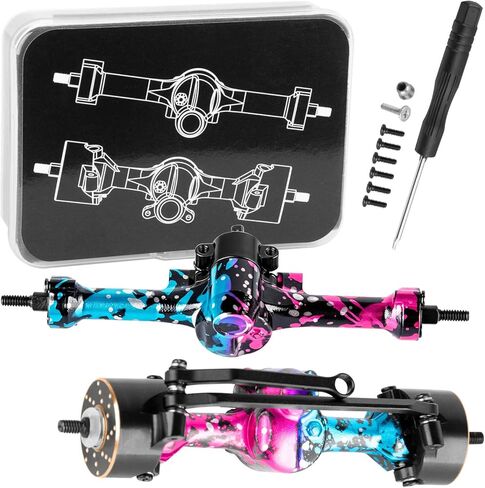 Front Rear Axles Upgrades Part for 1/30 SCX30 Chev rolet K10/Jeep Wrangler JLU 4X4/F0rd Bronco 4X4 RC Crawler,AXI-2260T1/AXI-2261T2/AXI-2048T1,Alloy Axles w/Knuckles Weight & Links,Black in Saudi Arabia