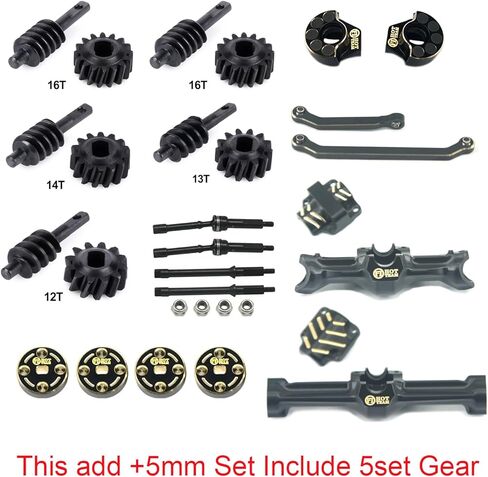Hobby Brass Axle Brass Tungsten Steel Kunckles +4.9mm Weight 12/13/14/16T Gear for SCX30 rc Parts Upgrade Part (Brass add 4.9mm Axle 5set Gear) in Kuwait