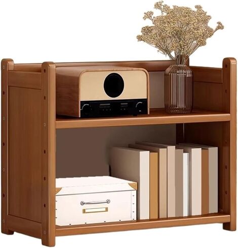 Bookcase Tabletop Minimalist Storage Rack Office Home Bamboo Two Layers Bookshelf Modern in Kuwait