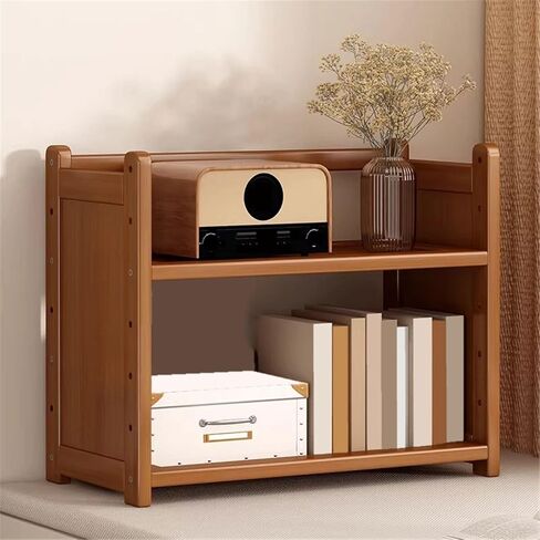 Bookcase Tabletop Minimalist Storage Rack Office Home Bamboo Two Layers Bookshelf Modern in Kuwait