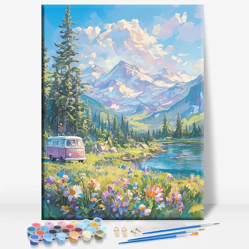 HUINORYA Campfire Night Camping Framed Canvas DIY Paint by Numbers Kit Bar Cafe Cave Home Room Wall Bathroom Porch Patio Decor Gift, 16 x 12 Inch in Saudi Arabia