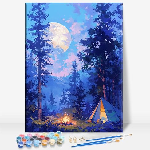 HUINORYA Campfire Night Camping Framed Canvas DIY Paint by Numbers Kit Bar Cafe Cave Home Room Wall Bathroom Porch Patio Decor Gift, 16 x 12 Inch in Kuwait
