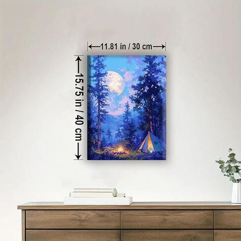 HUINORYA Campfire Night Camping Framed Canvas DIY Paint by Numbers Kit Bar Cafe Cave Home Room Wall Bathroom Porch Patio Decor Gift, 16 x 12 Inch in Kuwait