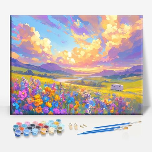 HUINORYA Campfire Night Camping Framed Canvas DIY Paint by Numbers Kit Bar Cafe Cave Home Room Wall Bathroom Porch Patio Decor Gift, 16 x 12 Inch in Kuwait