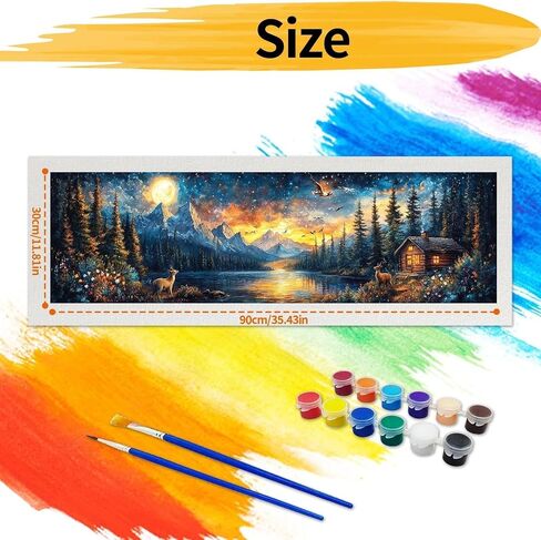 YALKIN Paint by Numbers Kit for Adults, Landscape Large Adults'paint-by-Number Kits on Canvas, DIY Acrylic Oil Painting by Numbers Kits, Perfect for Home Decor, Gifts 30x90CM /11.8x35.4in in Kuwait
