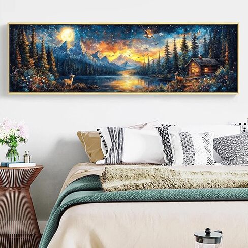 YALKIN Paint by Numbers Kit for Adults, Landscape Large Adults'paint-by-Number Kits on Canvas, DIY Acrylic Oil Painting by Numbers Kits, Perfect for Home Decor, Gifts 30x90CM /11.8x35.4in in Kuwait