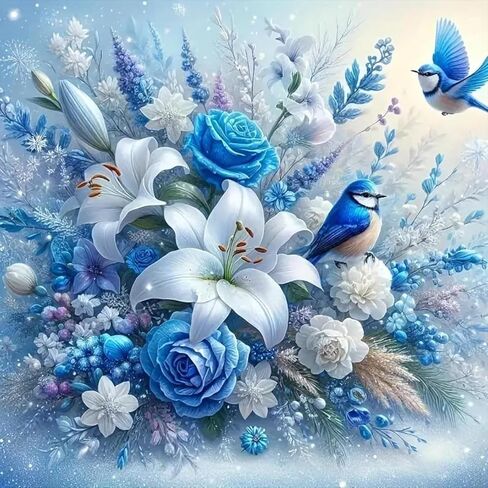 GEMFAMILY Paint by Numbers Kits for Bird, Rose Lily Flower Paint by Numbers Kit for Adults, DIY Beginners Acrylic Canvas Painting Kits for Home Wall Decor 16 x 16 Inch in Saudi Arabia