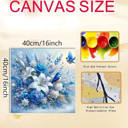 GEMFAMILY Paint by Numbers Kits for Bird, Rose Lily Flower Paint by Numbers Kit for Adults, DIY Beginners Acrylic Canvas Painting Kits for Home Wall Decor 16 x 16 Inch in Saudi Arabia