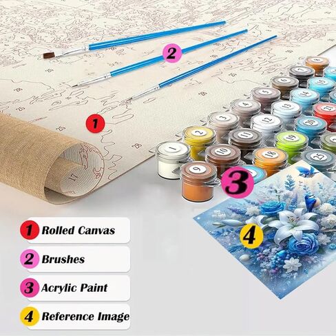 GEMFAMILY Paint by Numbers Kits for Bird, Rose Lily Flower Paint by Numbers Kit for Adults, DIY Beginners Acrylic Canvas Painting Kits for Home Wall Decor 16 x 16 Inch in Saudi Arabia