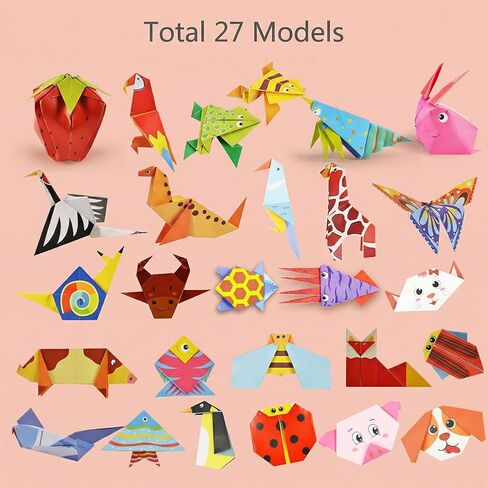 54 PCS 3D Animal Origami Paper Set, Kids Craft Kit with 27 Patterns & Instruction Book, 14x14cm Colorful Double-Sided Folding Paper for Children Arts Projects, Educational Toys Gifts for Age 3+ in Kuwait