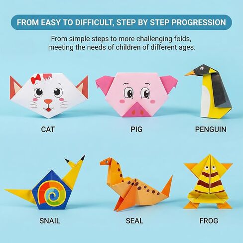 54 PCS 3D Animal Origami Paper Set, Kids Craft Kit with 27 Patterns & Instruction Book, 14x14cm Colorful Double-Sided Folding Paper for Children Arts Projects, Educational Toys Gifts for Age 3+ in Kuwait