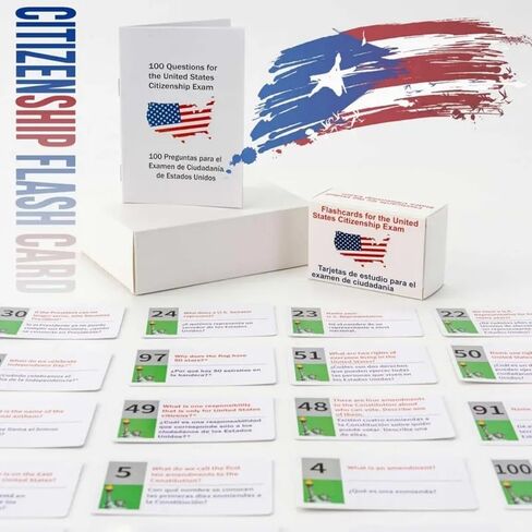 US Citizenship Naturalization Test Flash Cards, 100 USCIS Civics Questions and Answers, Educational Study Learning Flashcards for Exam Preparation in Saudi Arabia