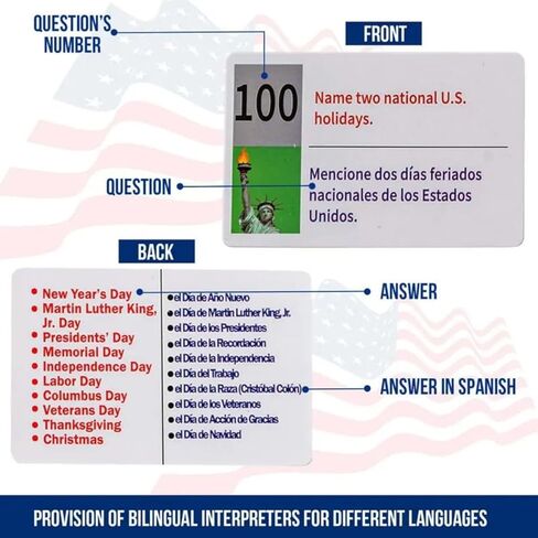 US Citizenship Naturalization Test Flash Cards, 100 USCIS Civics Questions and Answers, Educational Study Learning Flashcards for Exam Preparation in Saudi Arabia