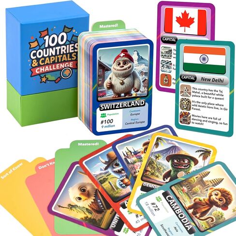 Countries, Capitals & Flags Flash Cards – Geography Learning Game for Kids – Educational Card Set for Classroom, Homeschool & ESL – World Facts, Memory Game – Ages 6+ in Saudi Arabia