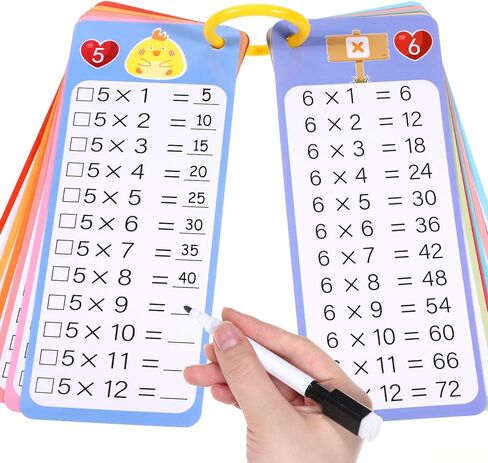 FdcZeyxior 0-12 Times Table Flash Cards, Multiplication Flash Cards Large Math Times Table Chart Including 15 Card, 2 Dry Erase Markers, 1 Rings, Educational Multiplication for Classroom Home in Kuwait