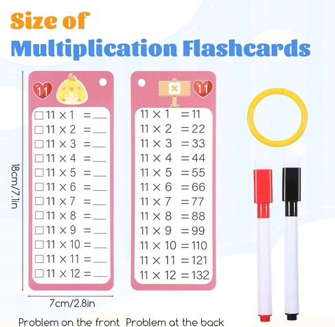 FdcZeyxior 0-12 Times Table Flash Cards, Multiplication Flash Cards Large Math Times Table Chart Including 15 Card, 2 Dry Erase Markers, 1 Rings, Educational Multiplication for Classroom Home in Kuwait