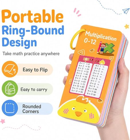 FdcZeyxior 0-12 Times Table Flash Cards, Multiplication Flash Cards Large Math Times Table Chart Including 15 Card, 2 Dry Erase Markers, 1 Rings, Educational Multiplication for Classroom Home in Kuwait