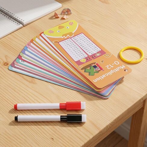 FdcZeyxior 0-12 Times Table Flash Cards, Multiplication Flash Cards Large Math Times Table Chart Including 15 Card, 2 Dry Erase Markers, 1 Rings, Educational Multiplication for Classroom Home in Kuwait