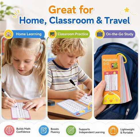 FdcZeyxior 0-12 Times Table Flash Cards, Multiplication Flash Cards Large Math Times Table Chart Including 15 Card, 2 Dry Erase Markers, 1 Rings, Educational Multiplication for Classroom Home in Kuwait