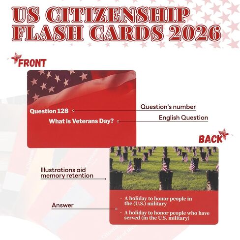 RAWILL US Citizenship Flash Cards 2026, Full Set of 128 USCIS Civics Questions & Answers - Illustrated Naturalization Study Guide (English) in Saudi Arabia