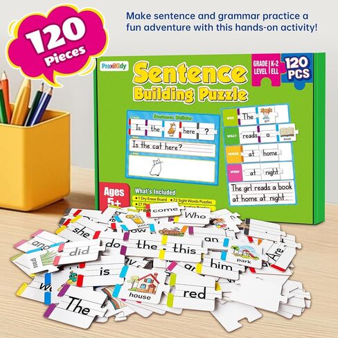 Sentence Building for Kids,Sight Word Puzzles for Kindergarten 1st 2nd Grade,Speech Therapy Materials ESL Special Education Classroom Must Haves Reading Games Learning Activities Homeschool in Saudi Arabia