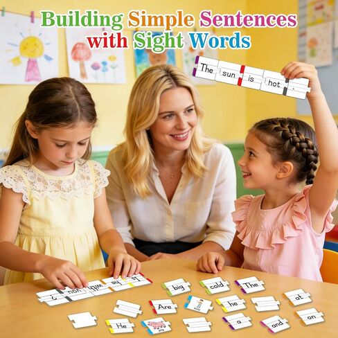 Sentence Building for Kids,Sight Word Puzzles for Kindergarten 1st 2nd Grade,Speech Therapy Materials ESL Special Education Classroom Must Haves Reading Games Learning Activities Homeschool in Saudi Arabia