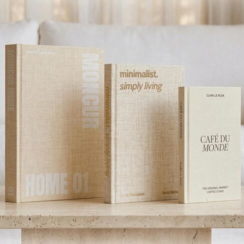 Coffee Table Books set of 3 Decorative Books Neutral Room Decor Aesthetic Shelf Decor Beige White Earth Tones Real Blank Pages Removable Covers Home Décor Accents Fake Books for Decoration in Kuwait