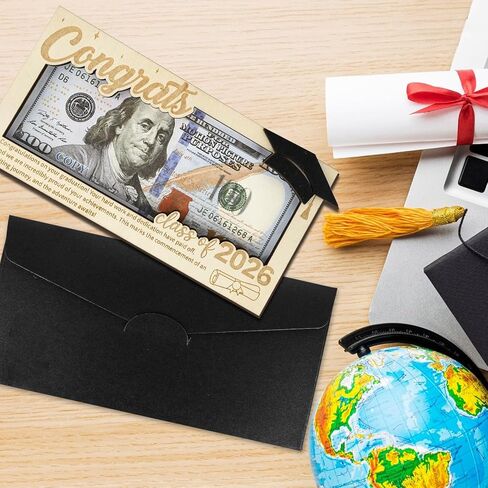 حامل أموال التخرج 2026 للنقود، حامل أموال خشبي مع مظروف، فئة 2026 هدايا التخرج لخريجي المدارس الثانوية والكليات، حاملات إبداعية للنقود أو بطاقات الهدايا in Kuwait