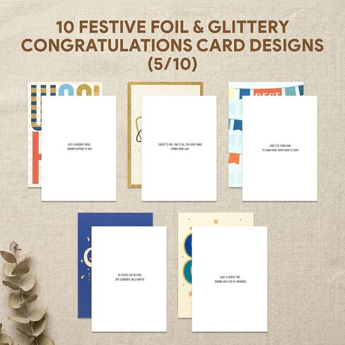 Decorably 20 Pack Foiled & Glittery 5x7in Assorted Congratulations Cards with Envelopes & Stickers, 10 Folded Charming Designs for New Job, Baby Announcements, with Printed Message Inside in Kuwait