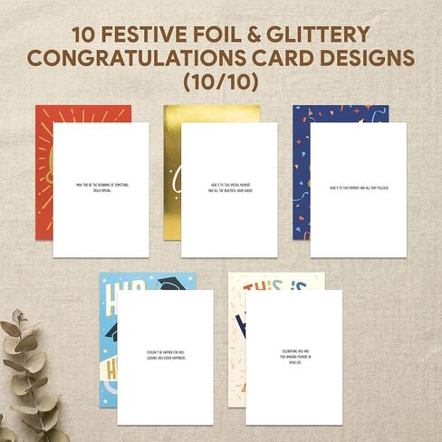 Decorably 20 Pack Foiled & Glittery 5x7in Assorted Congratulations Cards with Envelopes & Stickers, 10 Folded Charming Designs for New Job, Baby Announcements, with Printed Message Inside in Kuwait