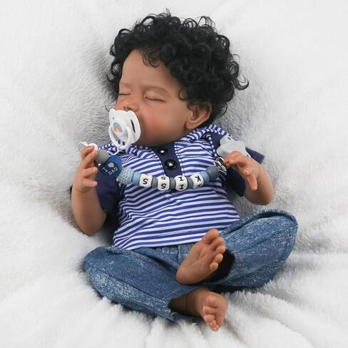 WOOROY Realistic Reborn Baby Dolls Black - 18 Inch Real Life Baby Dolls African American Baby Boy Poseable, Lifelike Sleeping Newborn Soft Cloth Body, Complete Gift Set for Kids Age 3+ in Saudi Arabia