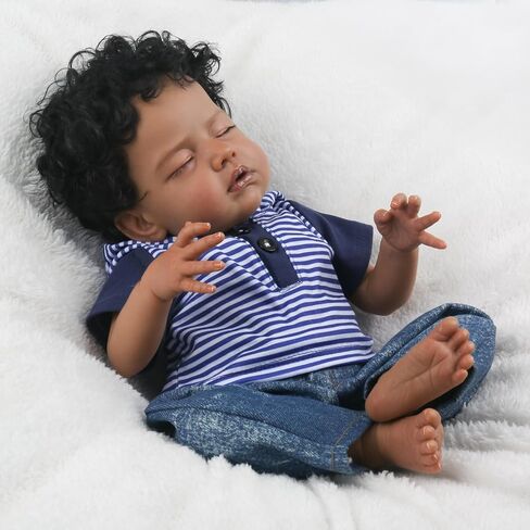 WOOROY Realistic Reborn Baby Dolls Black - 18 Inch Real Life Baby Dolls African American Baby Boy Poseable, Lifelike Sleeping Newborn Soft Cloth Body, Complete Gift Set for Kids Age 3+ in Saudi Arabia