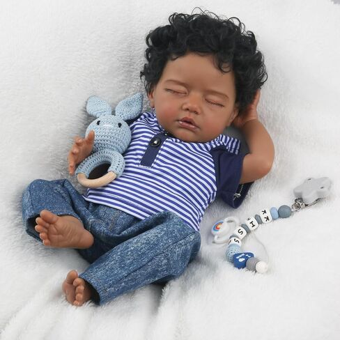 WOOROY Realistic Reborn Baby Dolls Black - 18 Inch Real Life Baby Dolls African American Baby Boy Poseable, Lifelike Sleeping Newborn Soft Cloth Body, Complete Gift Set for Kids Age 3+ in Saudi Arabia