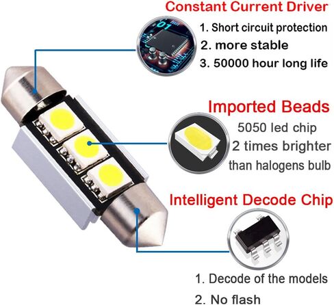 Botepon 4 قطعة 211-2 212-2 578 LED لمبة الإكليل 42 مللي متر 5050 3SMD Canbus خطأ للسيارة الداخلية قبة/خريطة/جذع/لوحة ترخيص الضوء الأخضر in Saudi Arabia