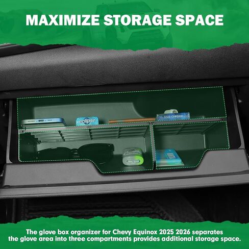 منظم صندوق القفازات Karltys لسيارة Chevy Equinox(LT/Active/RS) 2025 2026 ملحقات وحدة التحكم المركزية درج منظم مقصورة تخزين مقسم مادة ABS in Kuwait