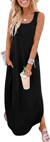ANRABESS Womens Summer Maxi Sundress 2026 Casual Square Neck Sleeveless Loose Split Tank Shirt Dresses Beach Vacation Clothes in Saudi Arabia