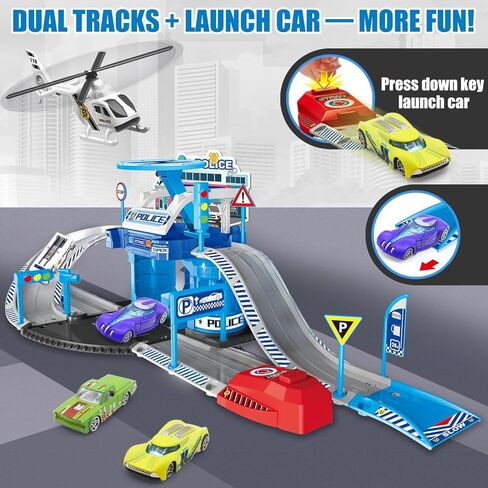 مجموعة ألعاب Fistone Kids Parking & Car Wash - مع وظيفة إطلاق السيارة و3 سيارات متغيرة الألوان - لعبة سباق ممتعة وغسيل السيارات للأطفال in Kuwait