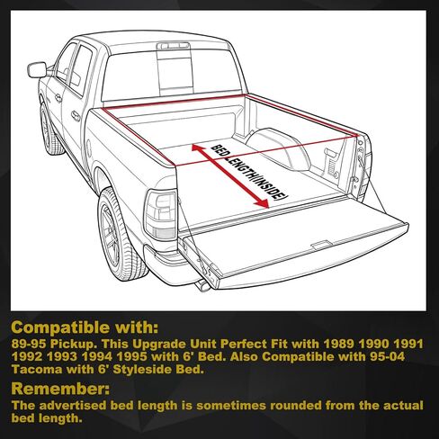 Soft Vinyl Tri-Fold Pickup Truck Bed Tonneau Cover Compatible with 1989-1995 Toyota Pickup 1995-2004 Toyota Tacoma with 6 Ft Fleetside Bed, Black in Saudi Arabia