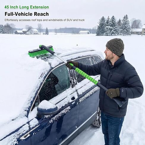 SEAAES 45 Inch Snow Brush with 5.2" Extra Wide Ice Scraper for Car, Extendable Snow Scraper with Foam Grip, 360° Pivoting Brush for SUV Truck Jeep Vehicle Windshield Window - Green in Saudi Arabia